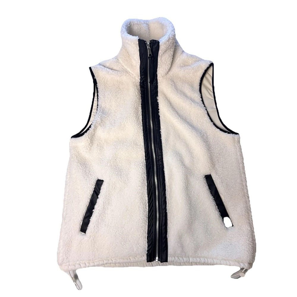 Abercrombie & Fitch Off White Faux Fur Full Zip Vest Women's Size L Minimalist